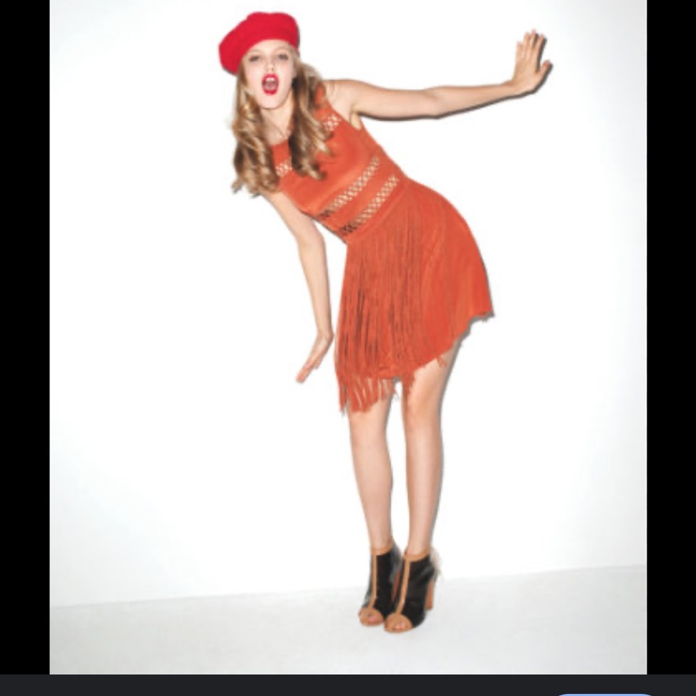 Vintage Opening Ceremony Chic Orange Fringe Dress